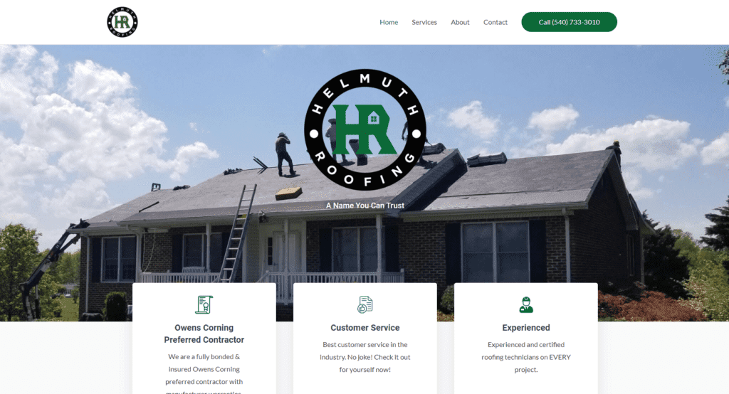 A website design for Helmuth Roofing.
