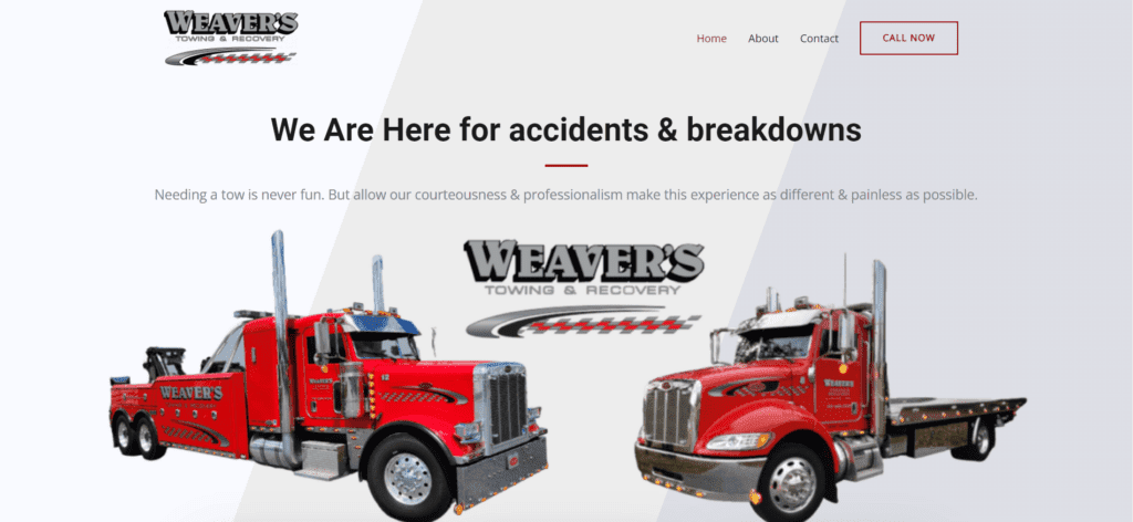 A website redesign for Weaver's Towing, a tow truck company.